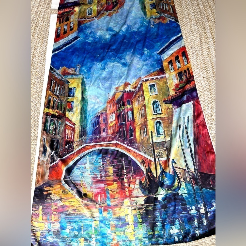 Silk made in Italy scarf double sided Venice flowers hand painted - Picture 3 of 13